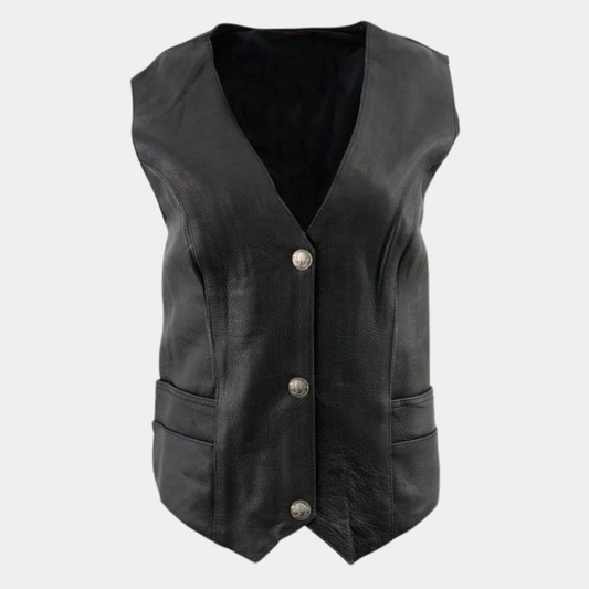 Women's Classic Black Leather Vest