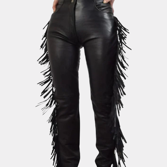 VINTAGE NORTH BEACH LEATHER FRINGE LEATHER PANTS