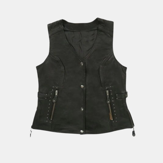 Motorcycle Style Black Leather Biker Vest