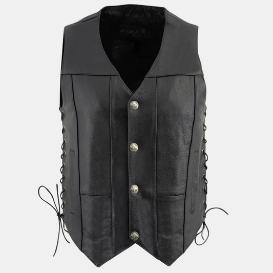 Men's Classic V-Neck Black Motorcycle Leather Vest
