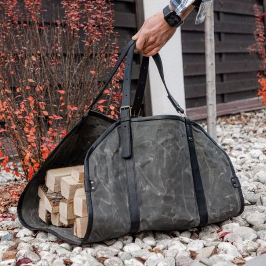 Greyish Wood Carrier With Black Strips