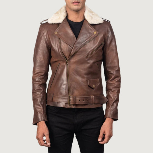 Furton Brown Leather Biker Jacket