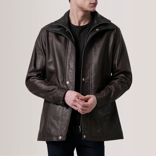 Connor Maroon Leather Coat