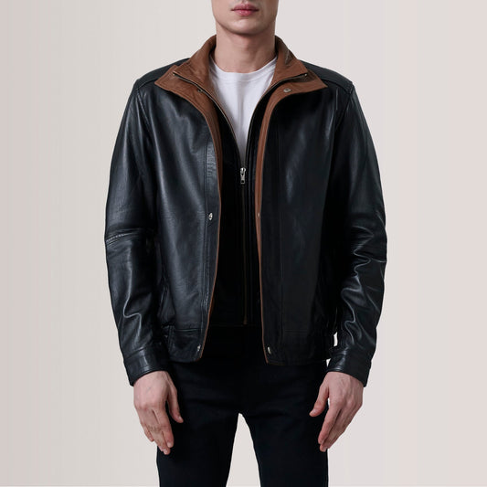 Alfred Black Leather Bomber Jacket