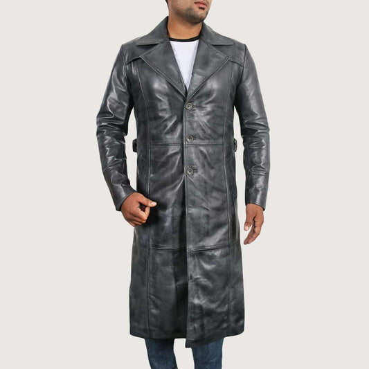 Versatile Men's Black Lambskin Leather Coat