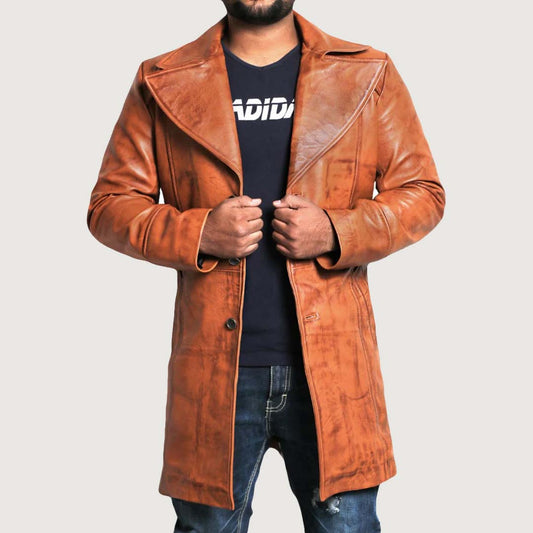 Men's Brown Lambskin Leather Coat (Blazer Coat)