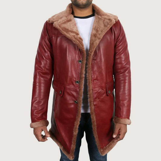 Men's Maroon Genuine Lambskin Leather Coat