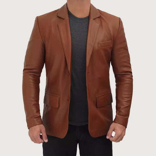 Men's Professional Two Button Leather Blazer