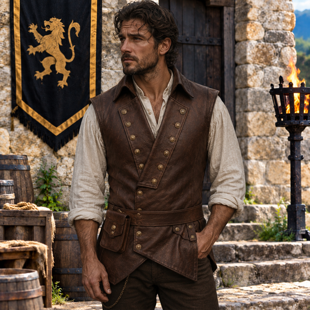 Men’s Vintage Brown Leather Vest – Medieval Renaissance Steampunk Waistcoat | Treven Leather