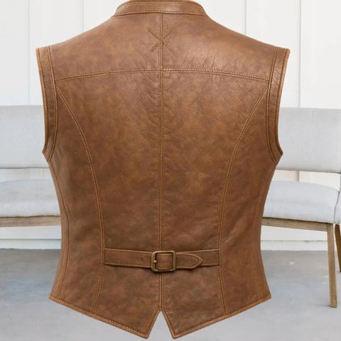 Men's Vintage Brown Leather Vest | Pirate Toggle Waistcoat | Treven Leather