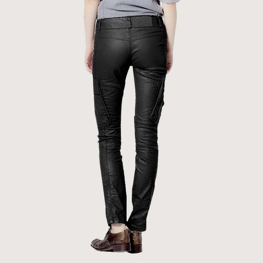 SKINNY BLACK CARGO LEATHER PANTS