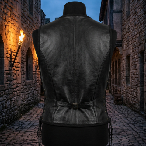 Men’s Black Medieval Leather Lace-Up Vest GIFT
