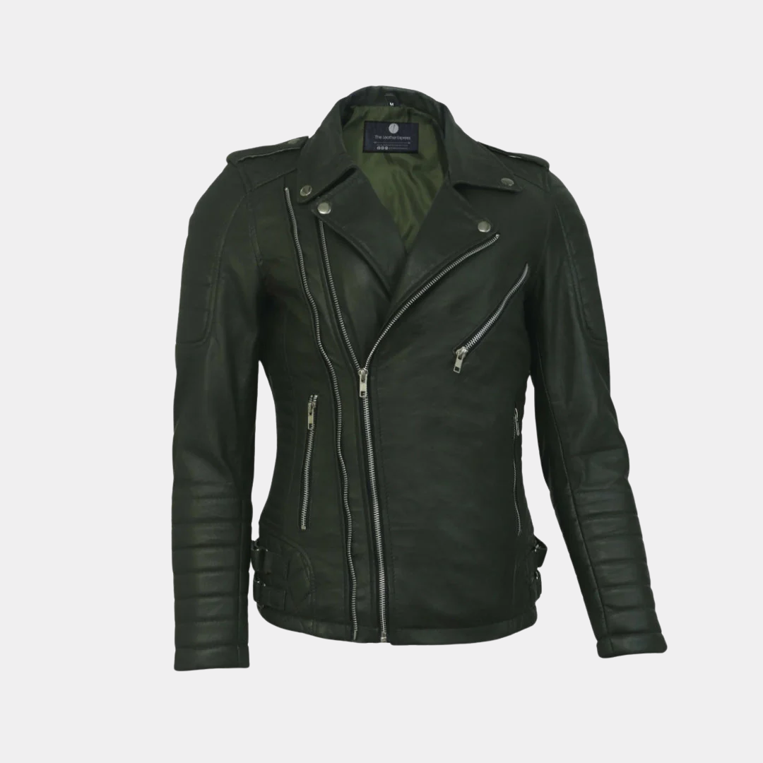 Charlotte Burnt Green Leather Jacket