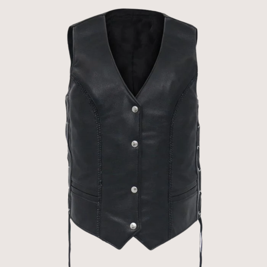 Ladies Braided Leather Motorcycle Biker Vest