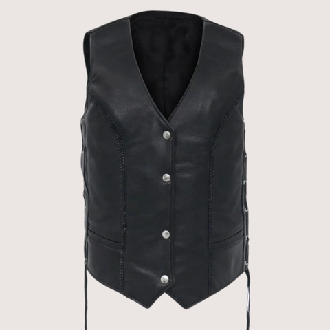 Ladies Braided Leather Motorcycle Biker Vest