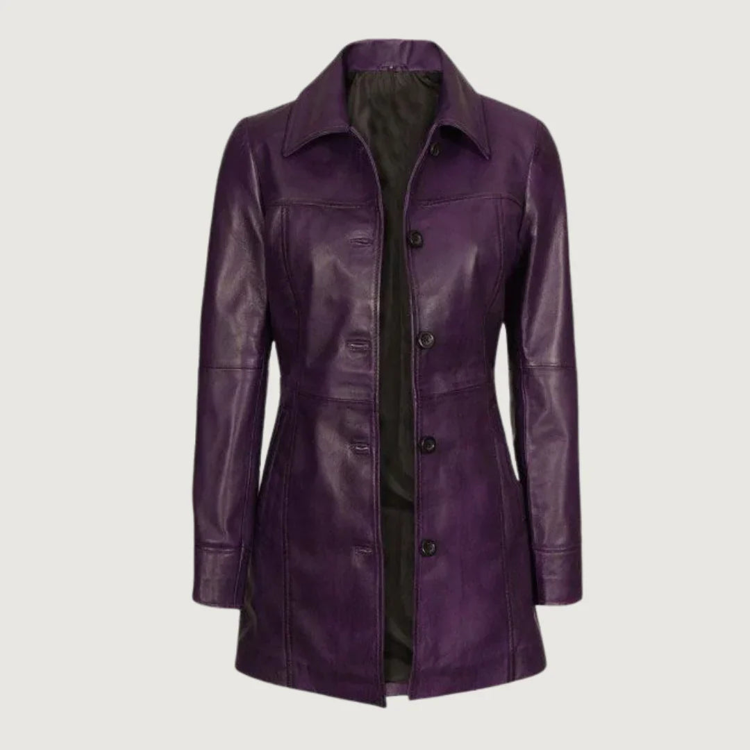 Kandis Womens Purple Leather Car Coat