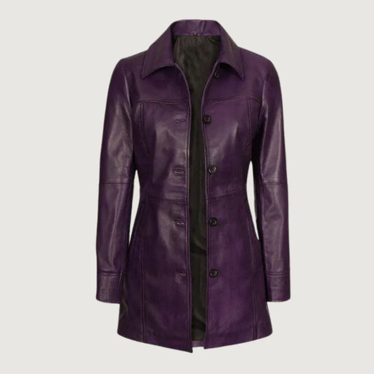 Kandis Womens Purple Leather Car Coat
