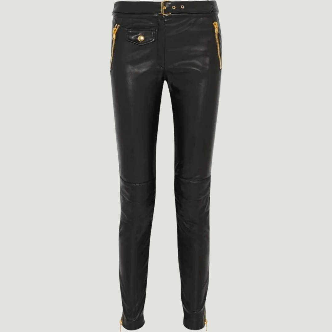 ZIPPER-DETAIL SLIM LEATHER PANTS
