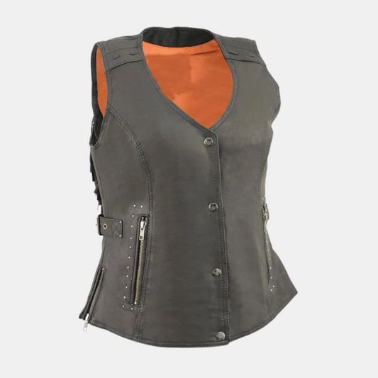 Black Fringed Leather Vest