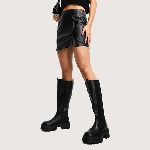 Noir Notch Faux Leather Mini Skirt