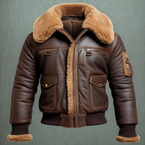Men's Brown B-3 Aviator Bomber Jacket - Shearling Sheepskin Flight Jacket