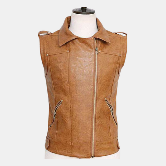 Men Camel Brown Western Style Vest