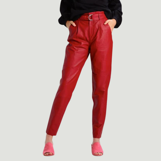 WOMEN FABULOUS REAL LAMBSKIN RED LEATHER PANTS