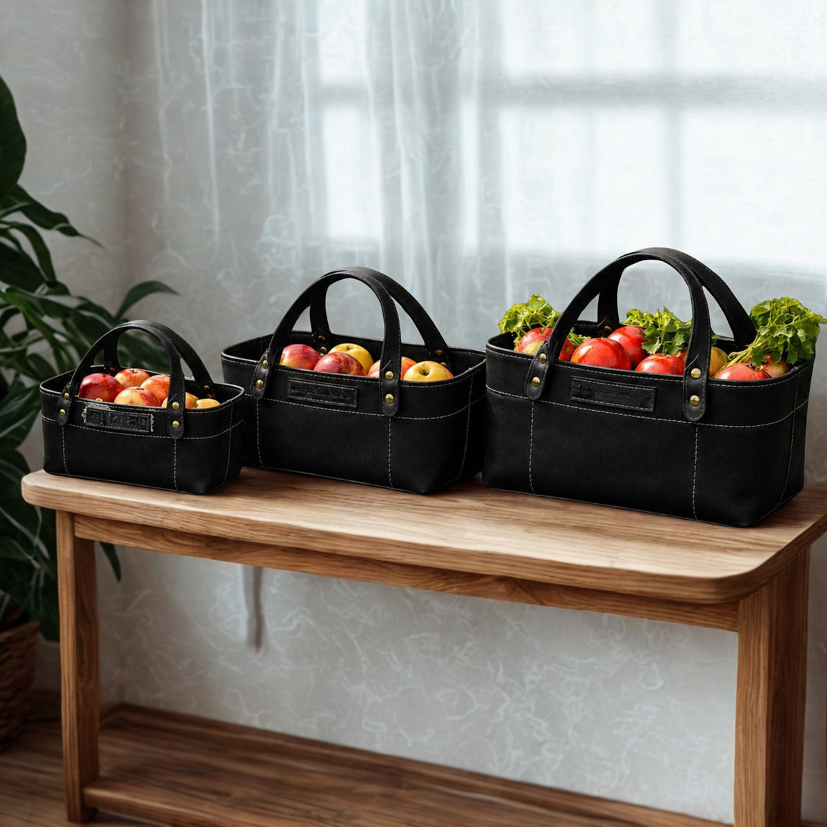 Genuine Leather Storage Baskets - Handmade Nesting Market Totes | Treven Leather