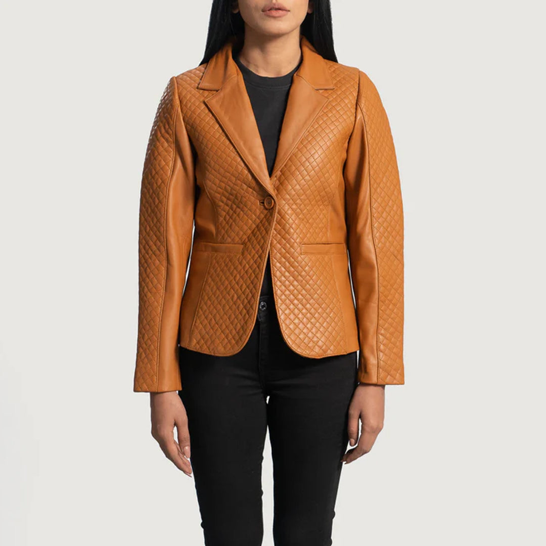 Cora Quilted Brown Leather Blazer