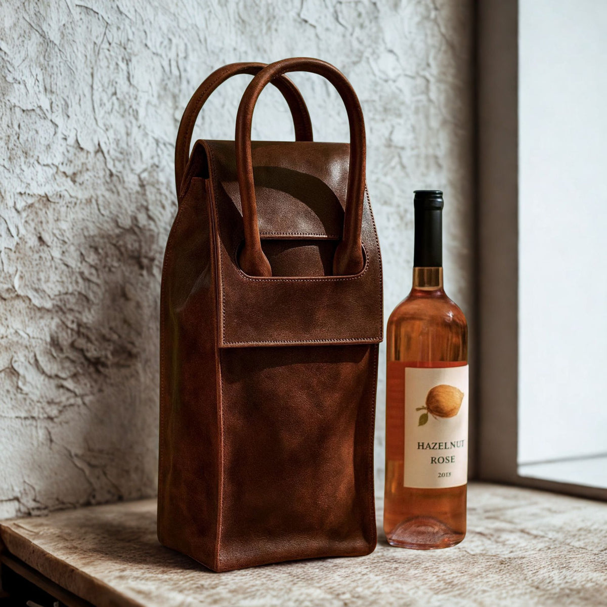 Leather Wine Bag - Handmade Wine Bottle Tote | Wine Gift Carrier