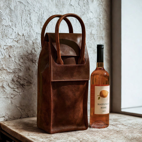 Leather Wine Bag - Handmade Wine Bottle Tote | Wine Gift Carrier