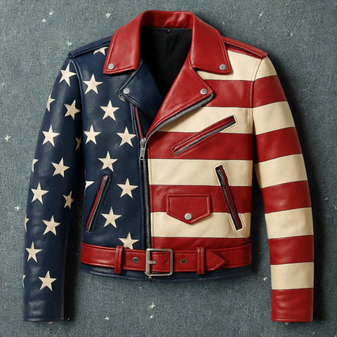 American Flag Leather Motorcycle Jacket | Stars & Stripes Biker Jacket