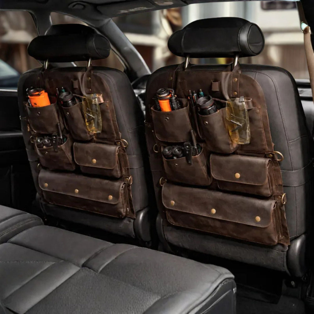Genuine Leather Car Seat Back Organizer - Tactical Truck Seat Storage | Treven Leather