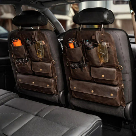 Genuine Leather Car Seat Back Organizer - Tactical Truck Seat Storage | Treven Leather