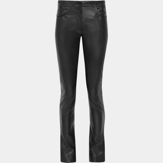 FAUX LEATHER FLARED SPLIT PANTS