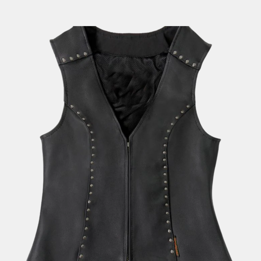Studded Black Leather Biker Vest