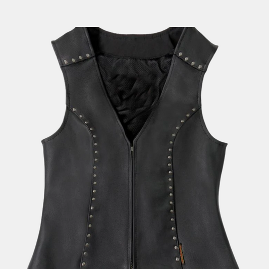 Studded Black Leather Biker Vest