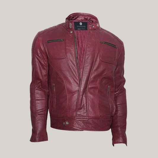 Jade Mens Maroon Zip-Up Bomber Leather Jacket