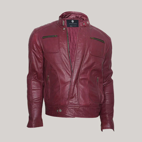 Jade Mens Maroon Zip-Up Bomber Leather Jacket