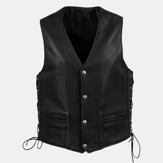 Men's Black Steerhide Motorcycle Leather Vest
