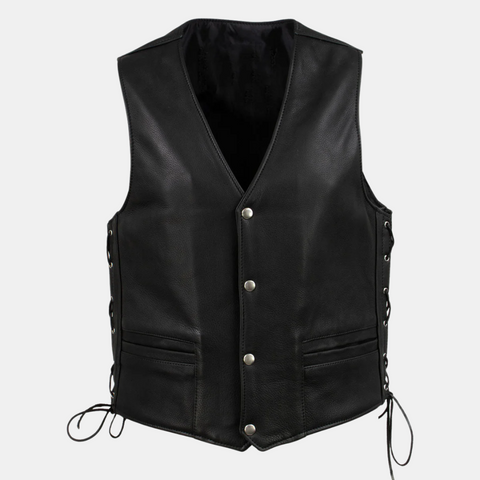 Men's Black Steerhide Motorcycle Leather Vest