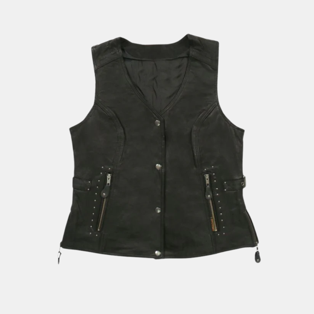 Motorcycle Style Black Leather Biker Vest