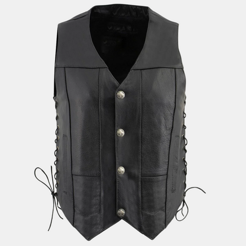Men's Classic V-Neck Black Motorcycle Leather Vest