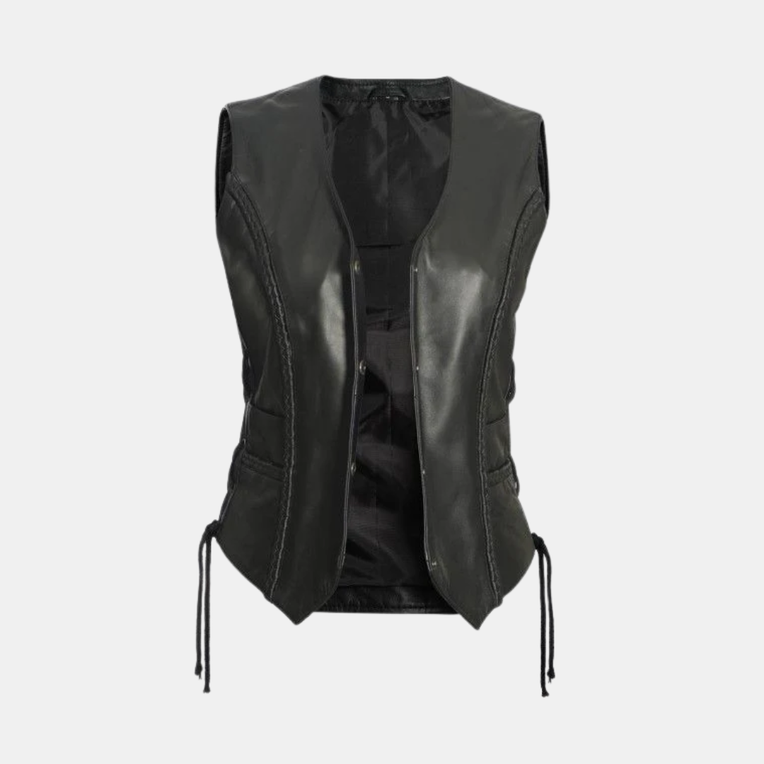 Cindy Womens Black Leather Biker Vest