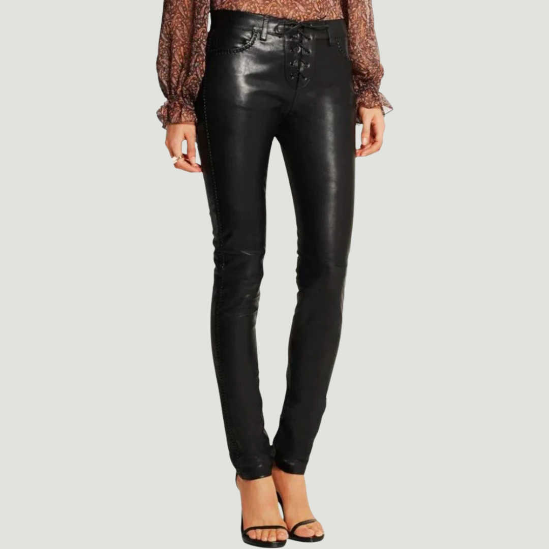 WOMEN'S BLACK VEGAN LEATHER PANTS