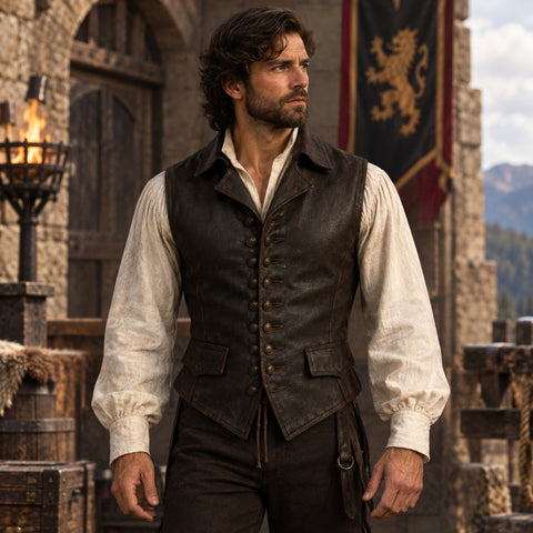 Men’s Vintage Brown Leather Medieval Renaissance Vest Gift