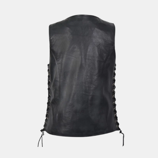 Black Lambskin Side Lace Biker Vest