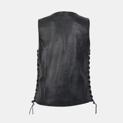 Black Lambskin Side Lace Biker Vest