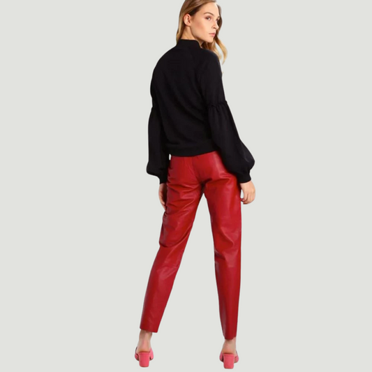 WOMEN FABULOUS REAL LAMBSKIN RED LEATHER PANTS