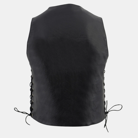 Men's Classic V-Neck Black Motorcycle Leather Vest